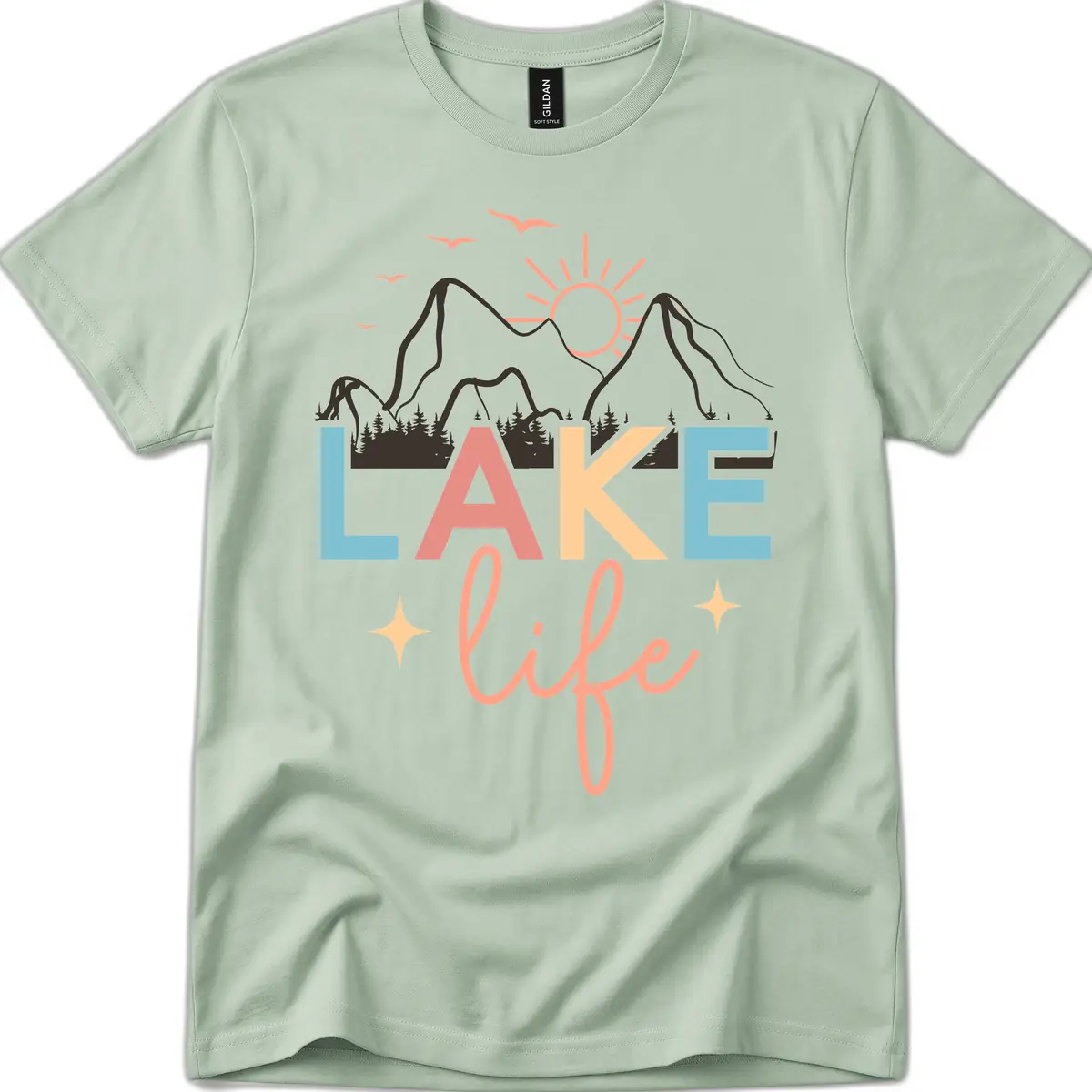 Mountain Lake Life Typography T-Shirt in Sage